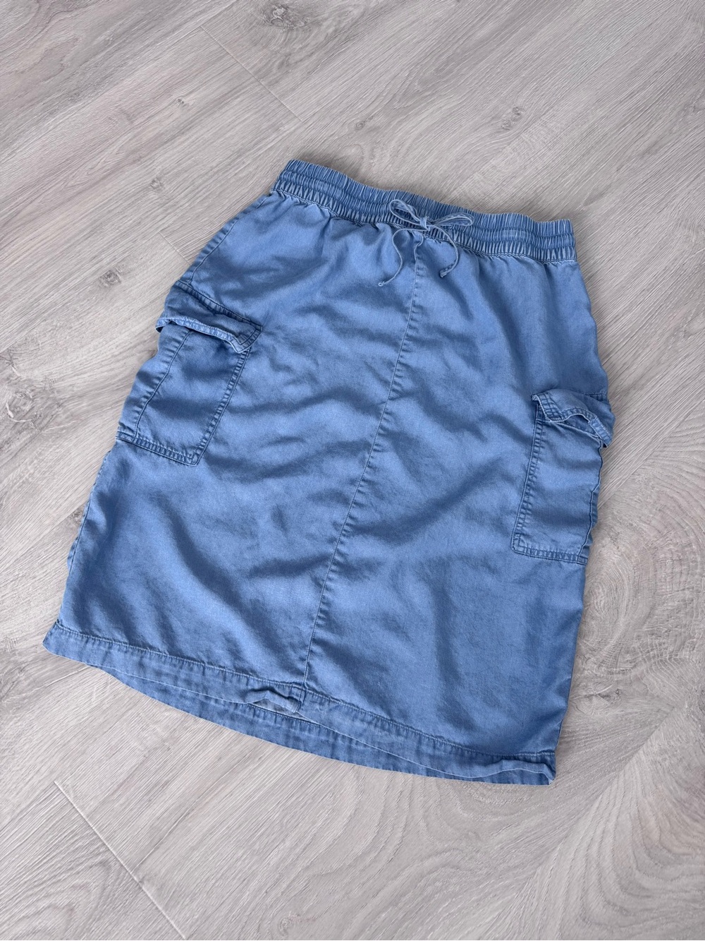Women's Blue Drawstring Midi Skirt with Utility Pockets
